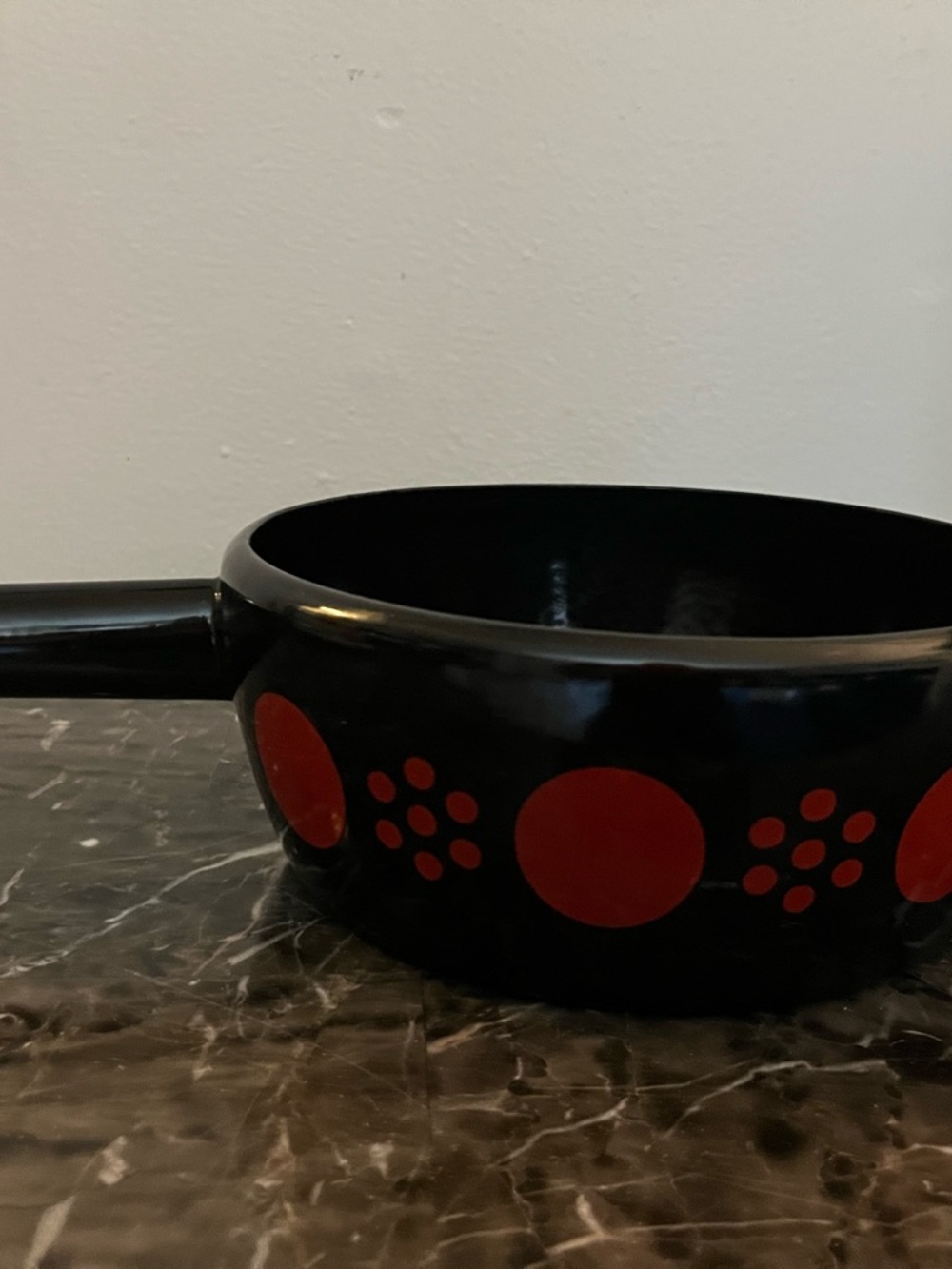 Vintage MCM Swiss Perk Polka Dot Enamel Sauce Pan